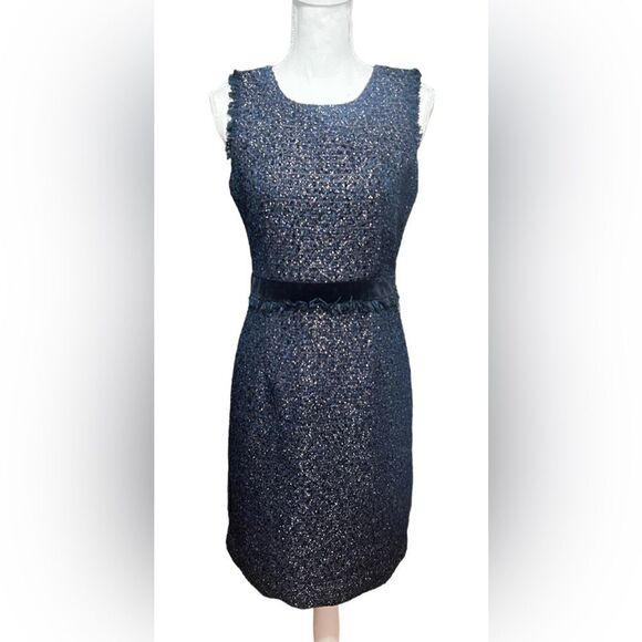 J Crew Navy Blue Tweed Velvet Sleeveless Dress Small 4 holiday - Picture 1 of 7